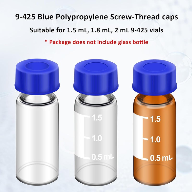 LVDALAB Blue Solid Polypropylene Cap Chromatography vials Caps, Red Silicone Septa with Ribbed Thread Screw Cap, Accessary for 1.5ml 18.ml 2ml 9-425 HPLC Autosampler Vials Pack of 100(Caps Only) - Image 5